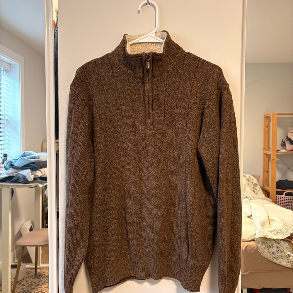 Oscar de la Renta Men's Brown Zip-Neck Knit Sweater
